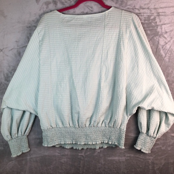 Anthropologie Rebecca Long Sleeve Smocked Waist Top Mint Green Size L - Picture 5 of 7
